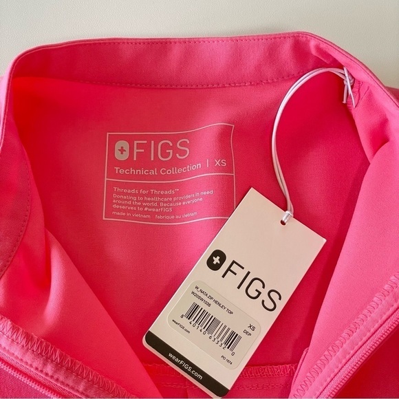 NWT Figs Limited Edition Nata Zip Henley Scrub Top Neon Pink XS - Picture 13 of 16